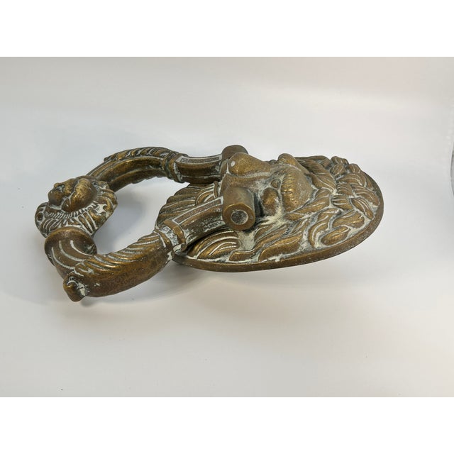 English Large Antique Brass Lion's Head Door Knocker For Sale - Image 3 of 6