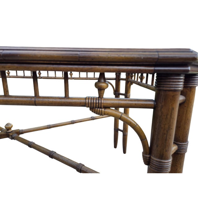 Brown Petite Thomasville Vintage Faux Bamboo Glass Top Dining Table Hollywood Regency For Sale - Image 8 of 18