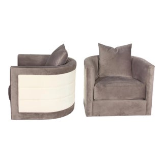 Pair of Nathan Anthony Galaxie Swivel Club Chairs Co-Designed With Lauren Mishaan For Sale