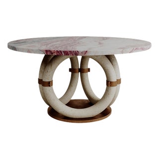 Round Pink Marble and Bronze Lilly Dining Table by Esther Knopfler For Sale