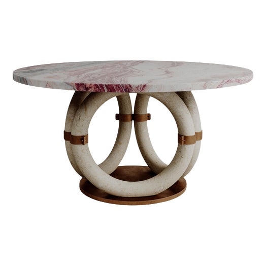 Round Pink Marble and Bronze Lilly Dining Table by Esther Knopfler For Sale