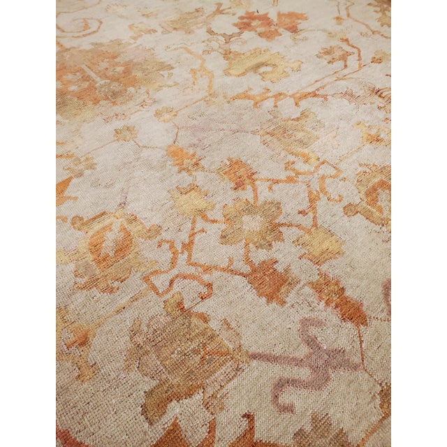 Turkish Antique Turkish Oushak Carpet, Handmade Oriental Rug, Beige, Taupe, Shrimp Coral For Sale - Image 3 of 16