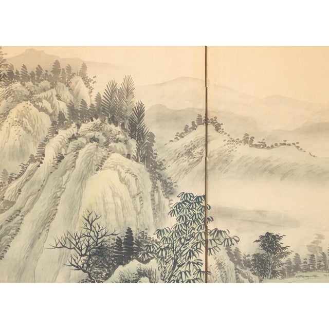 1970s Ming Style Monochrome Silk Screen "Mountain Landscape With River" For Sale - Image 11 of 18