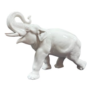 Mid 20th Century White Porcelain Elephant Figurine For Sale