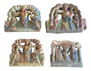 Wooden Tiles with Rural Scenes, Sicily, Italy, 1890s, Set of 4