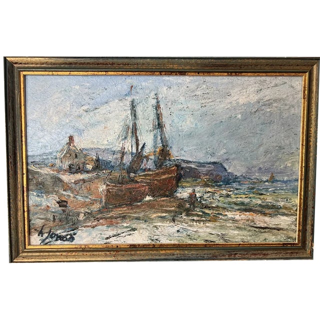 Henri Jonas, Breton Fishing Boat, 2000s, Oil on Panel, Framed For Sale