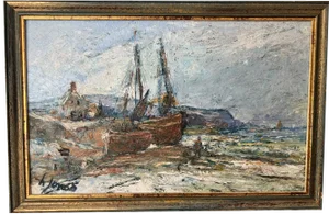 Henri Jonas, Breton Fishing Boat, 2000s, Oil on Panel, Framed