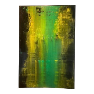 Large Green & Black Abstract Oil Painting on Board by Artist Paulden, 72” X 42” For Sale