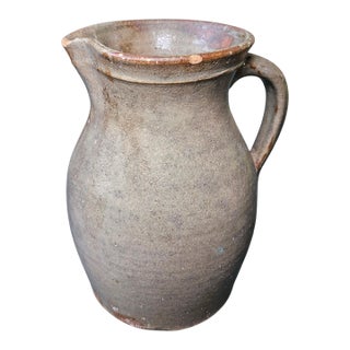 Antique North Carolina Red Clay Salt-Glazed Stoneware Pitcher For Sale