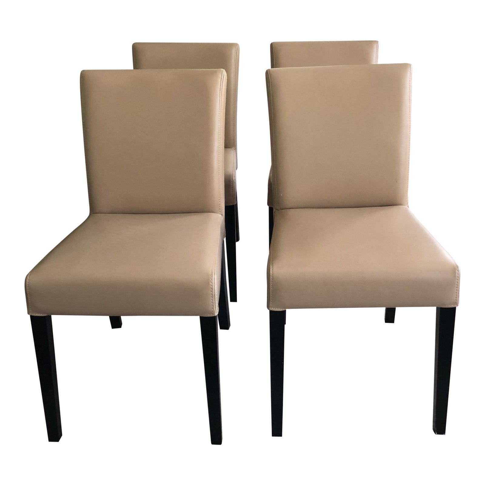 Contemporary Crate & Barrel Wood & Leather Dining Room Chairs Set of