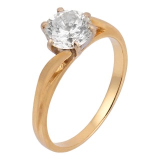 Vintage Diamond 14k Yellow Gold Solitaire Engagement Ring, Size 5 For Sale