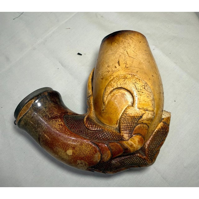 2 Large Antique 1800's Hand Carved Dragon Claw Talon Meerschaum Smoking Pipe For Sale - Image 13 of 18