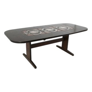 1960s Danish Oak and Tile Dining Table With Leaf by Poul H. Poulsen For Sale