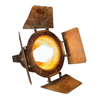 Vintage Industrial Theater Spotlight With Adjustable Barn Doors For Sale