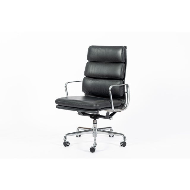 Mid-Century Modern Eames for Herman Miller Tall Black Leather Desk Chair Soft Pad For Sale - Image 3 of 13