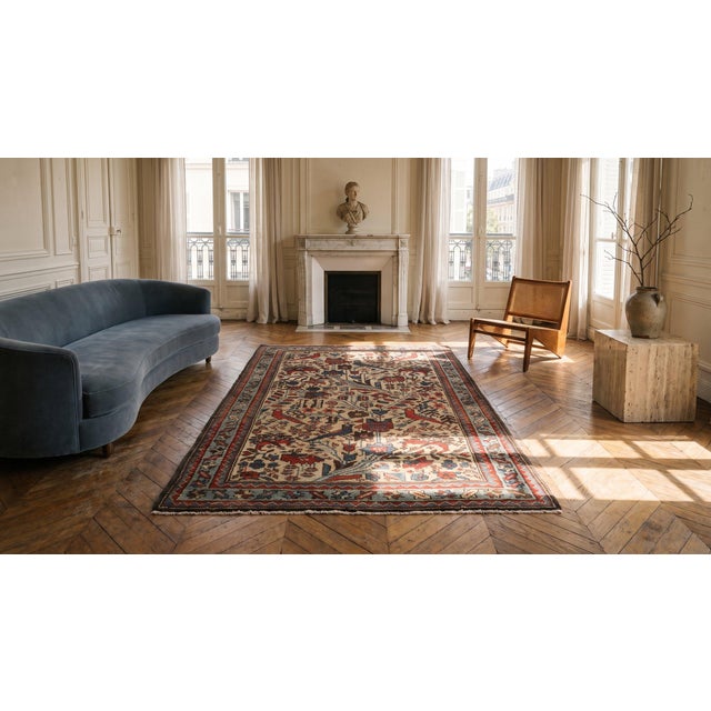 Impressive Beige Background Geometric Floral Pattern Malayer Design Persian Rug For Sale - Image 13 of 15