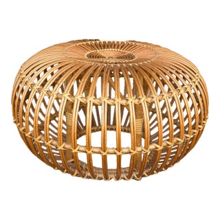 Franco Albini Style Rattan Ottoman in Lobster Pot Design For Sale