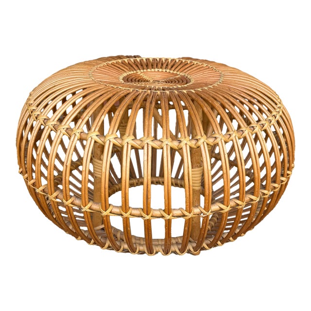 Franco Albini Style Rattan Ottoman in Lobster Pot Design For Sale