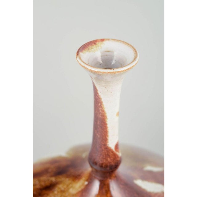 Stoneware Vase with Tall Slender Neck and Flowing Glaze by Isak Isaksson For Sale - Image 3 of 5