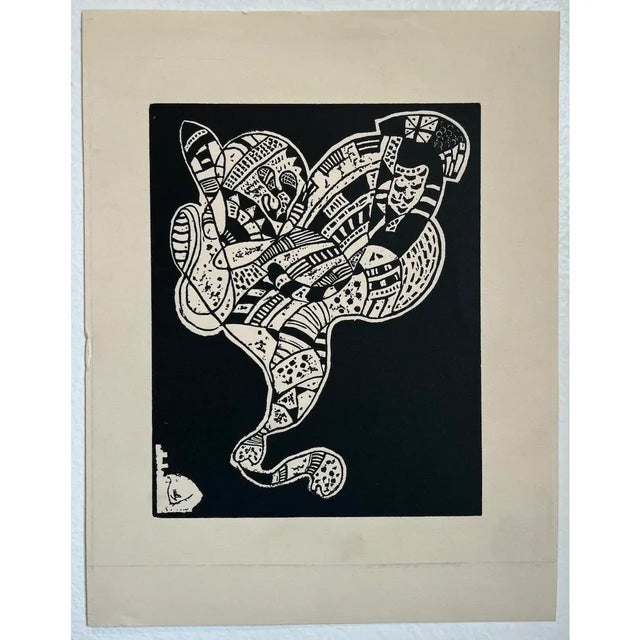 Black After Wassily Wassilyevich Kandinsky Abstract Black & White Woodblock Print c.1970s For Sale - Image 8 of 8