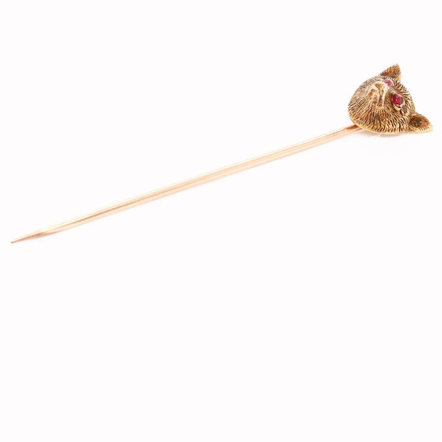 Vintage 14k Gold Figural Bear Head Stickpin For Sale - Image 12 of 13