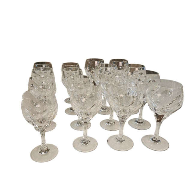Set of 16 glasses. 8 goblets at 6 5/8" and 8 wines at 6 3/8" by Gorham Cystal. 1984-1988. Never used. Pattern:Sonja