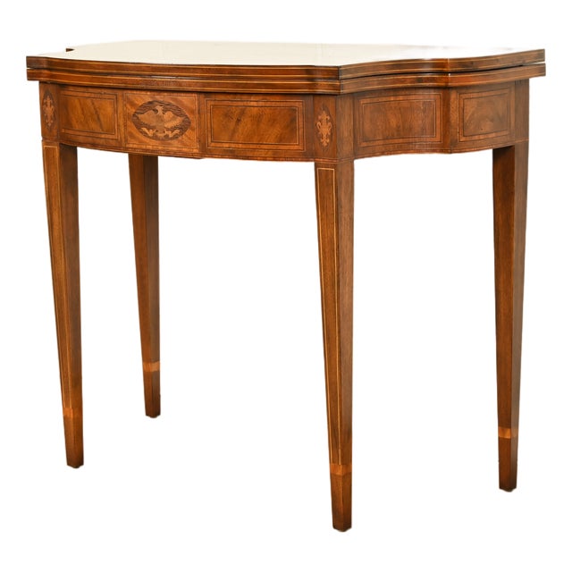 Baker Furniture Federal Inlaid Mahogany Flip-Top Console or Game Table For Sale