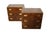 This stunning set of campaign style dressers. The artisanal dressers are painted a pattern that resembles a rich burl...