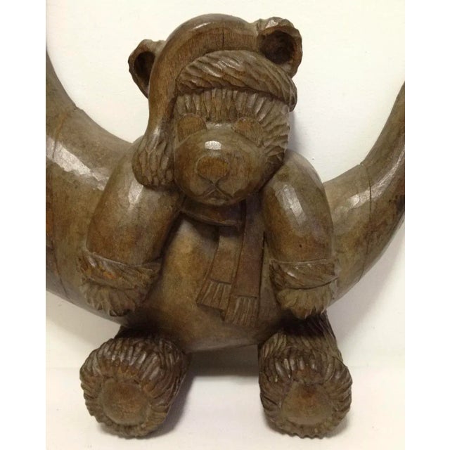1930s Santa Bear in Moon Hand Carved Wood For Sale - Image 5 of 9