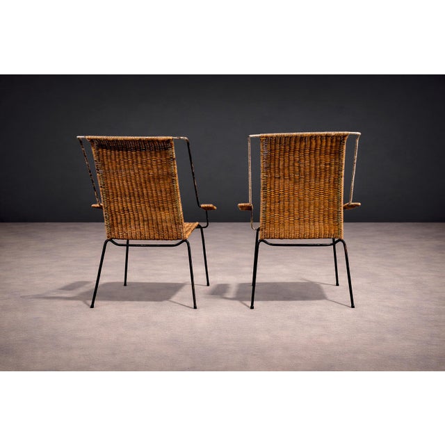 Carlo Hauner Pair of Armchairs Wicker & Iron, Carlo Hauner, 1950s For Sale - Image 4 of 9
