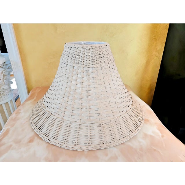 2000 - 2009 Natural White Wash Egg-Shell Color Rattan Wicker Lamp Shade With White Fabric Lining For Sale - Image 5 of 12