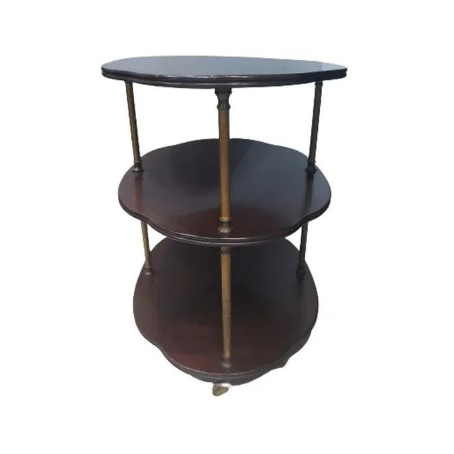1950s Hollywood Regency 3 Tier Mahogany and Brass Server, Bar Cart on Casters For Sale In Washington DC - Image 6 of 11