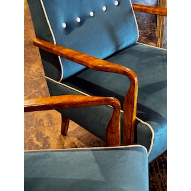Mid 20th Century Pair of Italian Designer Mid Century Walnut Armchairs For Sale - Image 5 of 9