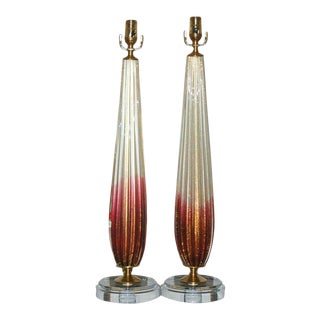 Vintage Murano Glass Lamps Cranberry & Cream For Sale
