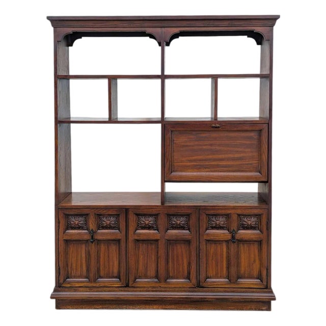 Vintage Freestanding Wall Unit – Wooden Room Divider, Storage Shelf, Antique Display Cabinet, Multi-Function Bookcase For Sale