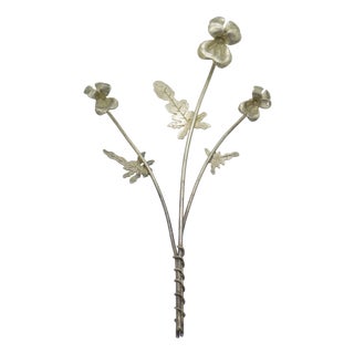 Vintage Italian Handmade Genuine Silver Orchid Branch Long Miniature, 1950s For Sale