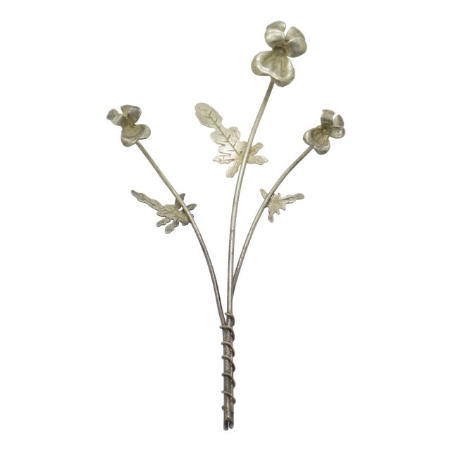 Vintage Italian Handmade Genuine Silver Orchid Branch Long Miniature, 1950s For Sale