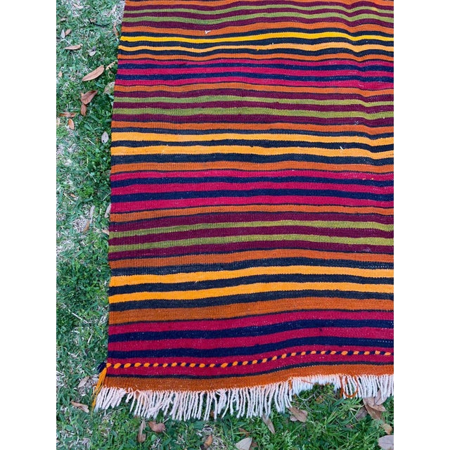 Vintage Turkish Striped Kilim Area Rug For Sale - Image 4 of 9