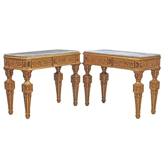 Late 19th Century Neoclassical Style Giltwood Console Table With Carved Foliate Frieze and Marble Top For Sale - Image 14 of 15