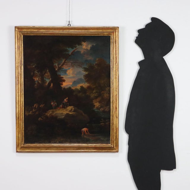 Oil on canvas. Venetian school of the late 17th-early 18th century. Within a large classical landscape, rich in vegetation...