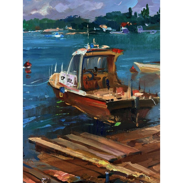 Oil Painting Old Wooden Pier Leading Into the Sea Yuriy Suprunchuk For Sale - Image 6 of 9