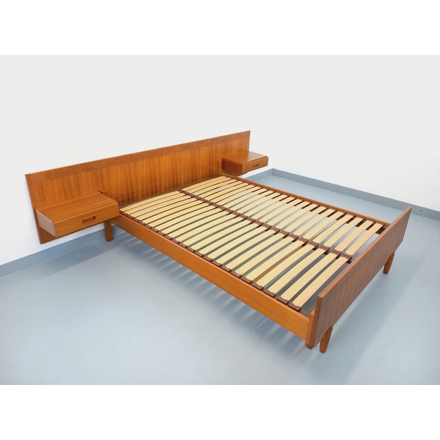 Vintage Scandinavian Teak Double Bed with Integrated Bedside Tables and Slatted Base, 1960s For Sale - Image 11 of 18