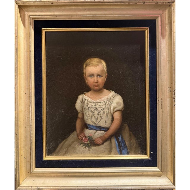 Biedermeier Artist, Child Portrait, Girl with Rose, 1840, Oil Painting on Canvas, Framed For Sale - Image 10 of 10