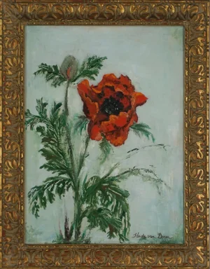 1940s Flanders Field Poppy Still Life Oil Painting by Heidi Van Doren, Framed