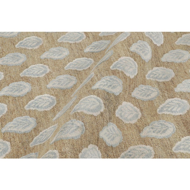 Contemporary Rug & Kilim’s Modern Block Print Rug in Beige with White and Blue Floral Pattern - 10x14 For Sale - Image 3 of 7