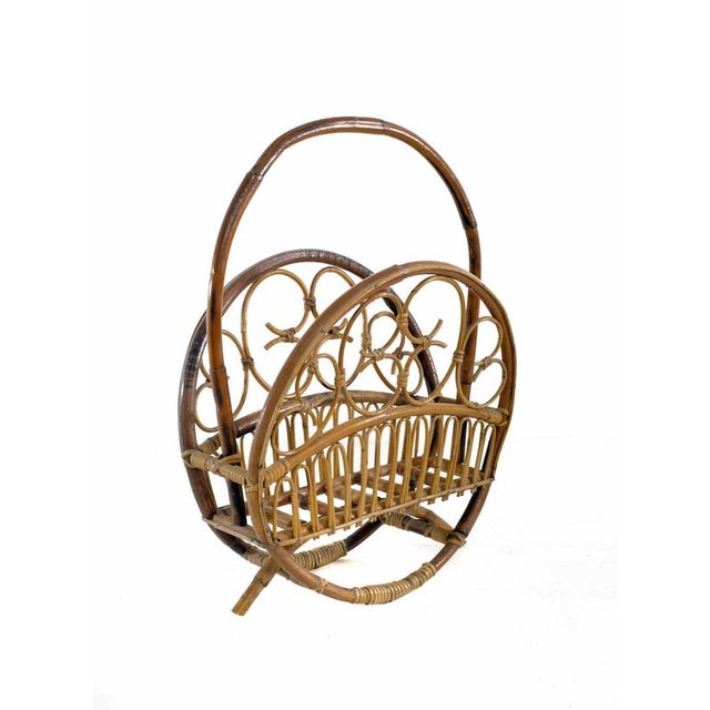 Wood Vintage Italian Boho Bamboo Magazine Rack by Franco Albini, 1960s For Sale - Image 7 of 8