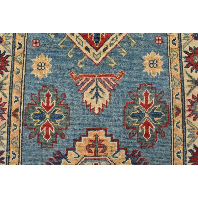 Kazak Runner 2’8” X 9’5” Blue Wool Tribal Hand-Knotted Oriental Rug For Sale - Image 9 of 13