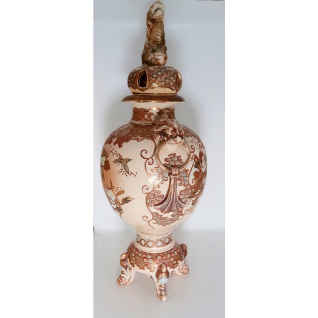 Ceramic Antique Signed Japanese Satsuma Lidded Porcelain Censer, Meiji Period For Sale - Image 7 of 18