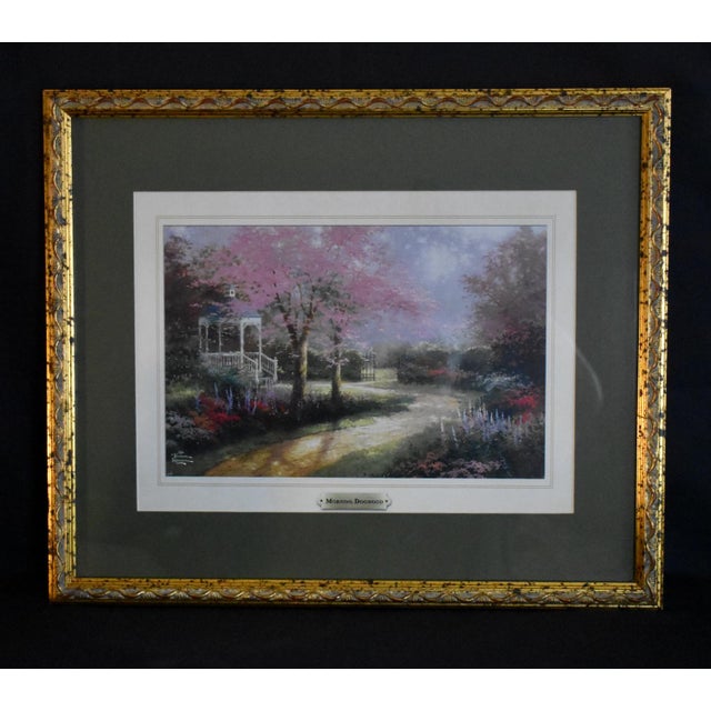 Gold Thomas Kinkade Morning Dogwood Framed Matted Art Print Vintage Garden Gazebo For Sale - Image 8 of 15