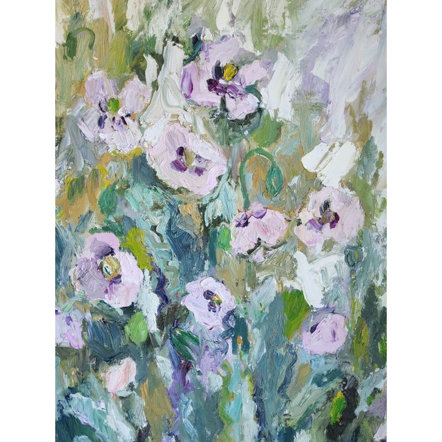 Textile Floral Oil Painting Titled "From the Garden" by Nordic Artist Bente Bjerregaard For Sale - Image 7 of 17